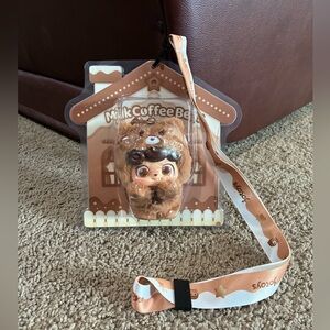 Q.KID Milk Coffee Bear Limited Edition Hanging Card Plush Pendent Lanyard Jotoys